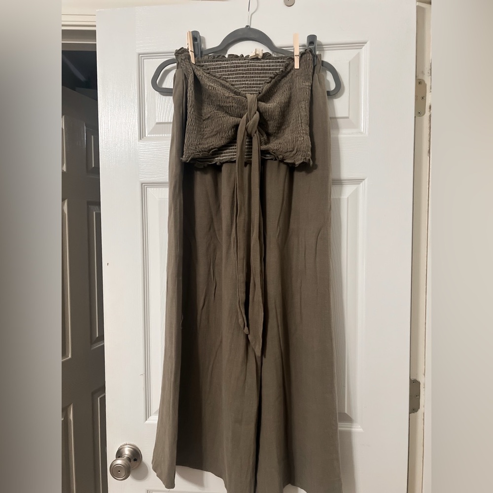 Olive Green Front Tie Crop Top + Wide Leg Pant Set by Pink Blush - Picture 8 of 11
